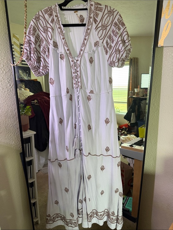 Free People Dresses & Skirts - Free People Lilac Maxi Dress with Brown Embroidery
